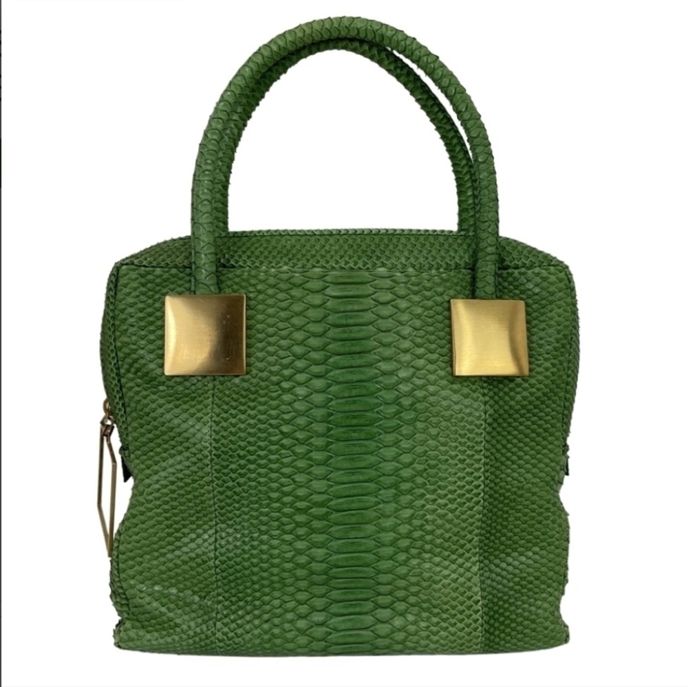 Sang A River Tote Genuine Python Leather Green Made in Italy Rare w/ Dust Bag